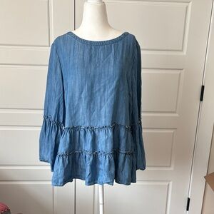 Crown & Ivy Denim Blue Tiered Blouse